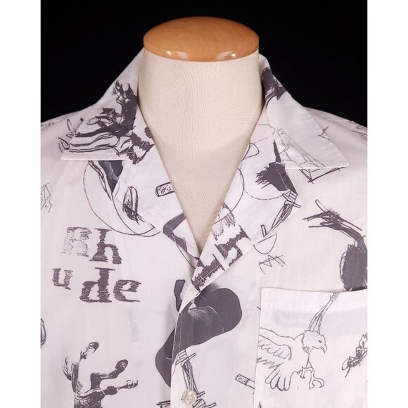 Rhude Doodle Hawaiian Shirt Size XS White Gray Unisex styling NWT - Picture 2 of 13